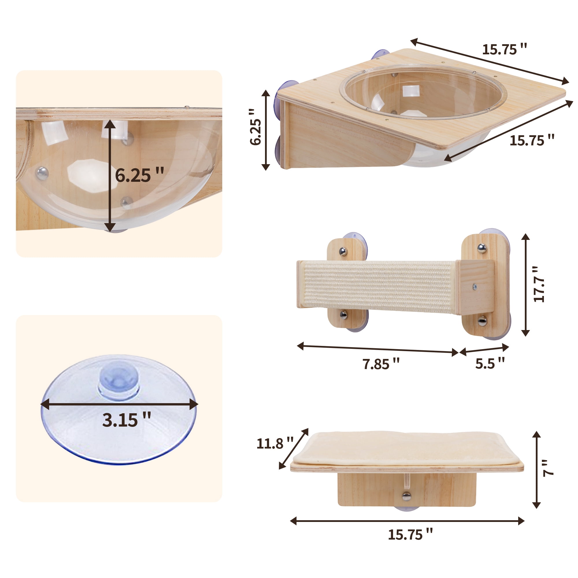 Pefilos Wall Mounted Cat Tree for Indoor Cats with Capsule Bed, Cushioned Shelf, Scratcher, Cat Wall Shelves and Perches Set of 3, Beige Pefilos Wall Mounted Cat Tree for Indoor Cats with Capsule Bed, Cushioned Shelf, Scratcher, Cat Wall Shelves and Perches Set of 3, Beige