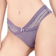 thumbnail image 2 of Femmes Strings Évidé Culotte T Dos Taille Basse Culotte Confortable String en Dentelle avec Arc Violet Foncé L, 2 of 6