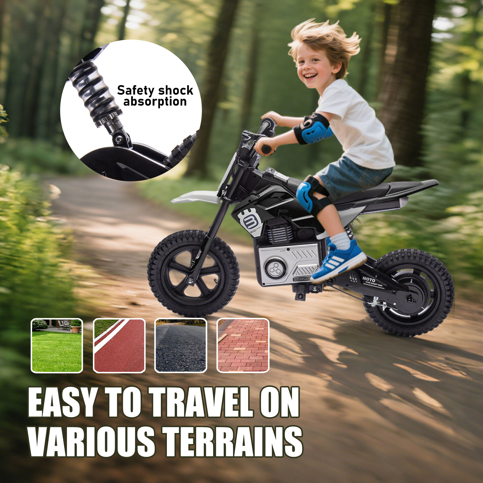 Okybaby 24V Kids Ride On Electric Dirt Bike, 200W High Speed Hub Electric Motorcycle, Max Speed 10MPH, Rear Spring Suspension, Kids Motorbike with Bluetooth&Horn For Kids Aged 5-15,Black