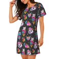 thumbnail image 2 of Fuzoiu Rainbow Unicorn And Cat Icecream Print Women Nightgowns, Soft Comfy Lightweight Short Sleeves Sleepwear,Crew Neck Loungewear, 2 of 6