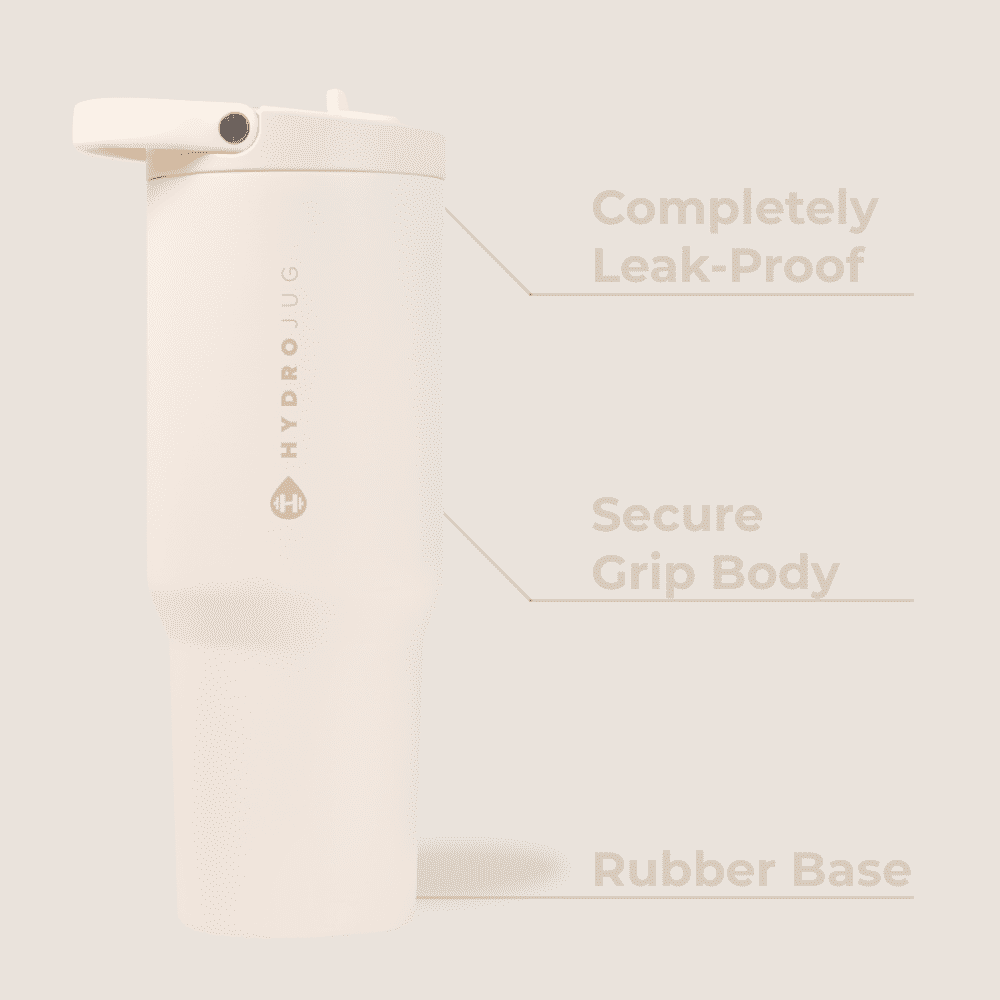 HydroJug Sport 32 oz Stainless Steel Water Bottle with Flip Straw, Insulated Leak-Proof Tumbler for Gym & Outdoor - Cream