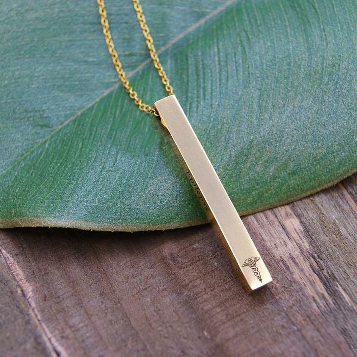 Personalized Stainless Steel Identification Rose Gold Medical Alert ID Necklace Engravable 4-Sided Bar Critical Information Jewelry Free Gift Box Ship Next Day