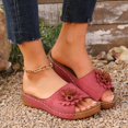 thumbnail image 2 of Slippers for Women,Stylish Opentoe Wedges With Leather Top And Flower Slippers Are Comfortable Shoes With Temperament,Womens Slippers,Red,7.5, 2 of 9