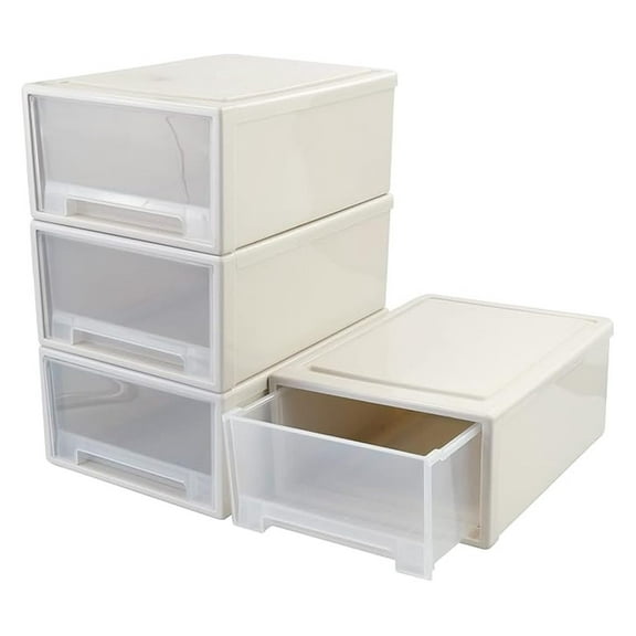 Stacking Storage Drawers, 4 Pack - 17.5 Quart Plastic Chest Organizer Bins with Handles - Closet, Bedroom, Home Organization - 15.71" x 11.77" x 6.5"