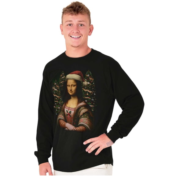 Christmas Mona Lisa Santa Claus Long Sleeve TShirt Men Women Brisco Brands S