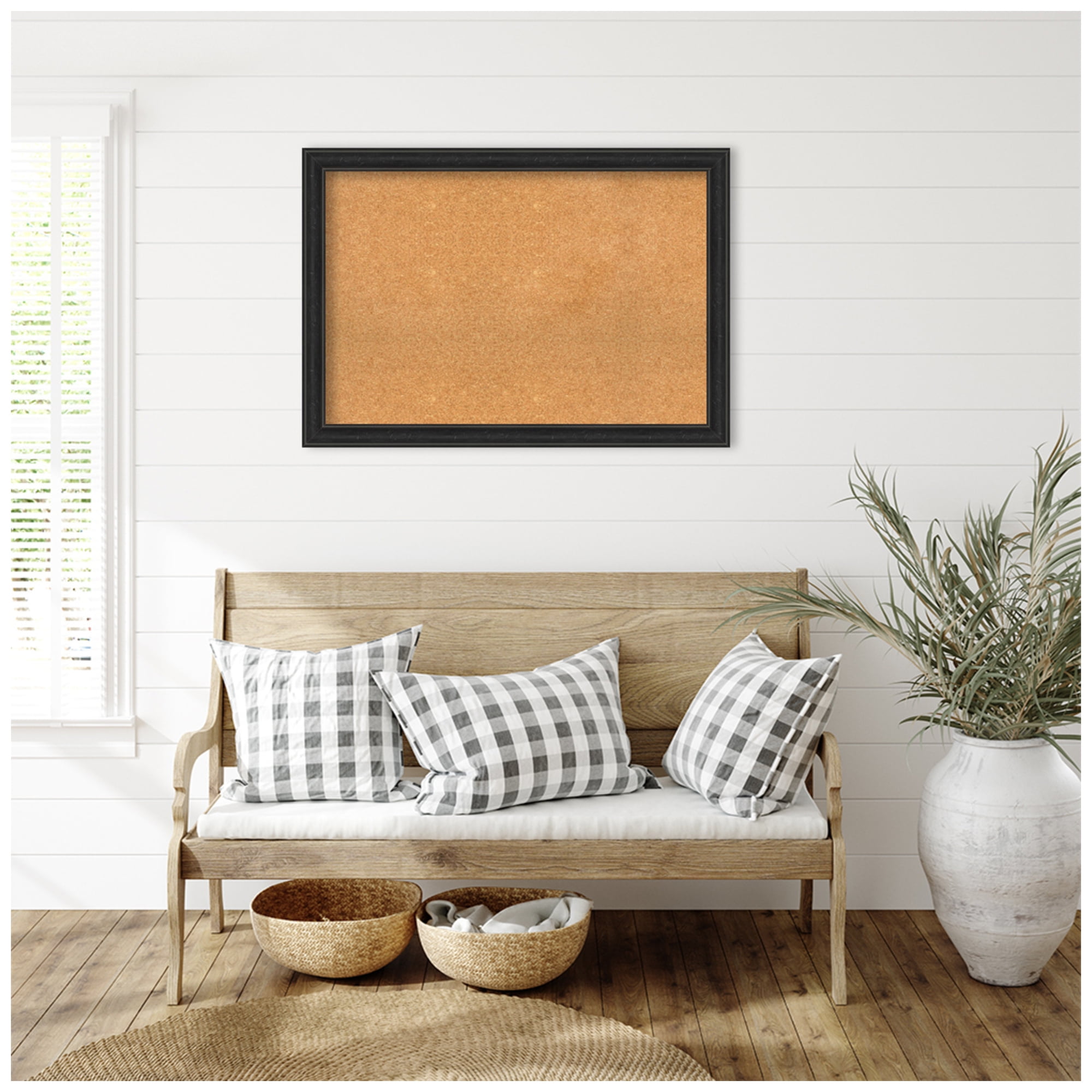 Amanti Art Natural Cork Board Framed Shipwreck Black Narrow Bulletin Board 40 in. x 28 in.