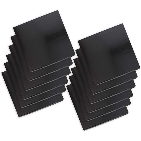 Square Cake Boards Bulk 12pk - 12 Inch Cake Drum Square Black Cardboard Base, 1/2 Inch Thick Pleated Edge