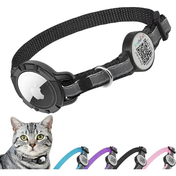 Airtag Cat Collar Breakaway with QR Code Name Tag, Reflective cat Collar airtag Holder with Bell, Cat ID Tag Personalized, Ultra-Durable, Adjustable, Quick Release, Fits Small Large Cats, Blue