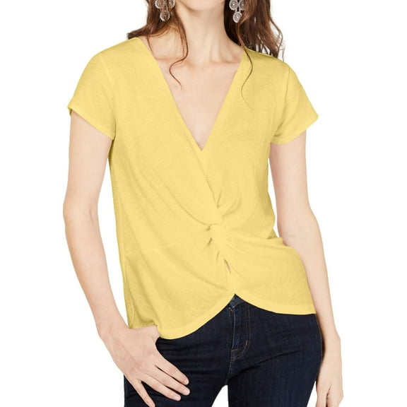 I.N.C Womens Twisted Pullover Blouse, Yellow, Medium