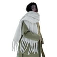 thumbnail image 5 of harmtty Fashion Women Winter Solid Color Scarf Tassel Trim Imitation Thick Shawl Elegant Large Long Warm Scarf Fashion Accessories Green, 5 of 8