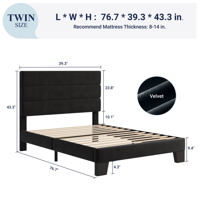 Allewie Twin Platform Bed, Velvet Upholstered Headboard photo 7