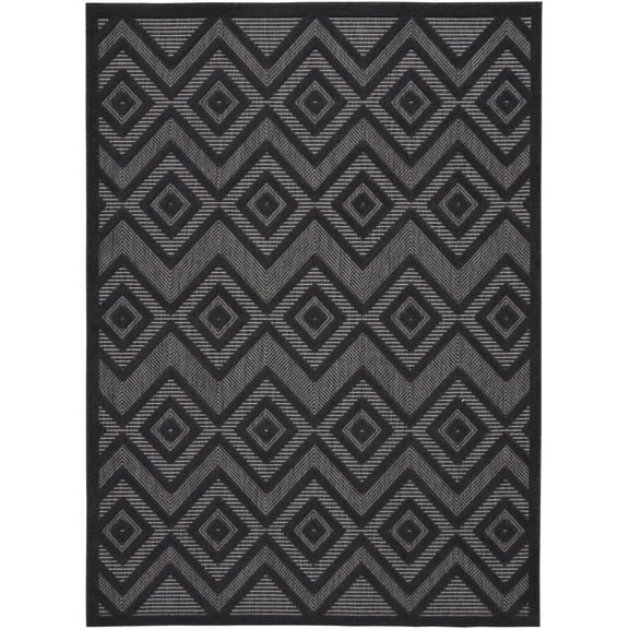 6' X 9' Charcoal Black Argyle Indoor Outdoor Area Rug