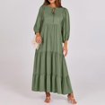 thumbnail image 2 of OSOLU Solid Color 2025 Summer Women Boho Maxi Dresses V-Neck Puff Sleeve Floral Flowy Swing Casual Long Dress Relaxed Fit Sundress Wedding Guest Dress, 2 of 5