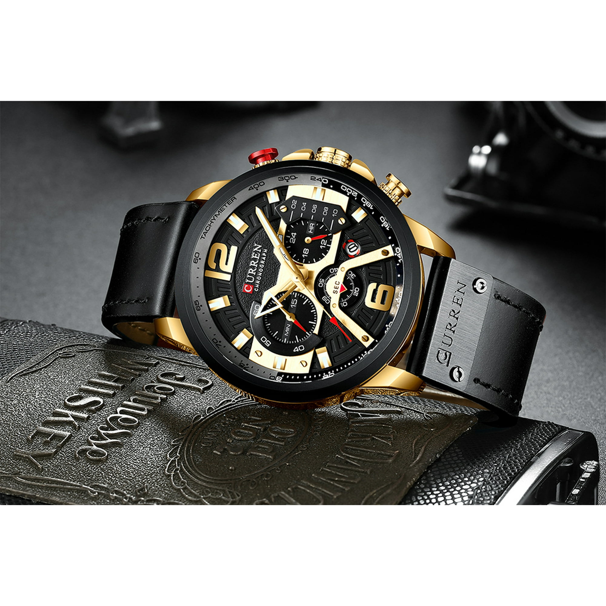 CURREN 8329 Quartz Watch Business Men Simple Sport Wristwatch Three Sub Dials Calendar Second Minute 24 Hour Display 3ATM Waterproof Fashion Casual