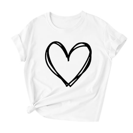 Womens Clearance under $10 Black and Friday Deals 2023 asdoklhq Womens Plus Size Tops Clearance, Women Valentine's Day Print Short Sleeve T-shirt Novelty Graphic Tops