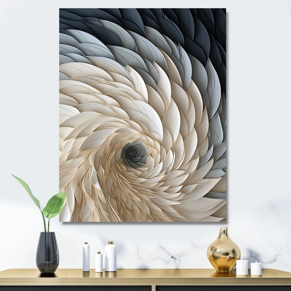 Designart "Feather Spiral in White and Blue I" Geometric Canvas Wall Art - Modern Blue Abstract Geometric Entryway Wall Art Print
