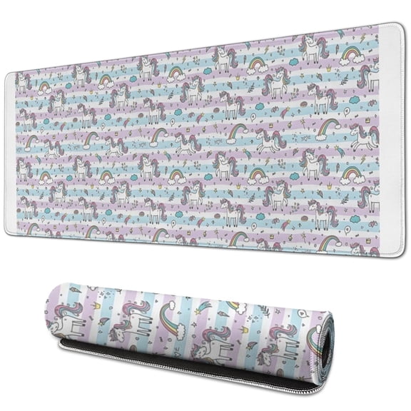Long Mouse Pads for Desk,Light Blue Cartoon Unicorn Pattern Desk Mats on Top Of Desks, Desk Mouse Pad Extra Large with 3mm Non-Slip Base and Stitched Edge for Gaming,Office,Work,Home 31.5"x11.8"