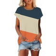 thumbnail image 2 of CHGBMOK Women's T Shirts Short Sleeve Color Block/Solid Tops Casual Summer Tees, 2 of 8