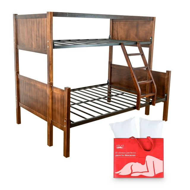 Litera de madera Karol Individual -Matrionial + Set de 2 almohadas atlas basic.