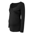 thumbnail image 5 of mgoYE Women's Maternity Shirts, Ribbed Long Sleeve Pregnancy Sweaters Crew Neck Slit Side Knit Pregnant Tunic Tee Top(Black,L), 5 of 9