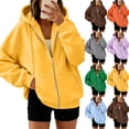 thumbnail image 2 of Zip Up Hoodie Women Lightweight Jacket Oversized Sweatshirt Solid Color Fall Clothes Long Sleeve Loose Fit Y2K Tops,Yellow L, 2 of 7