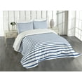 thumbnail image 3 of Ambesonne Harbour Stripe Quilted Bedspread Set 3 Pcs, Hand Drawn Sea, King Size, Night Blue White, 3 of 5