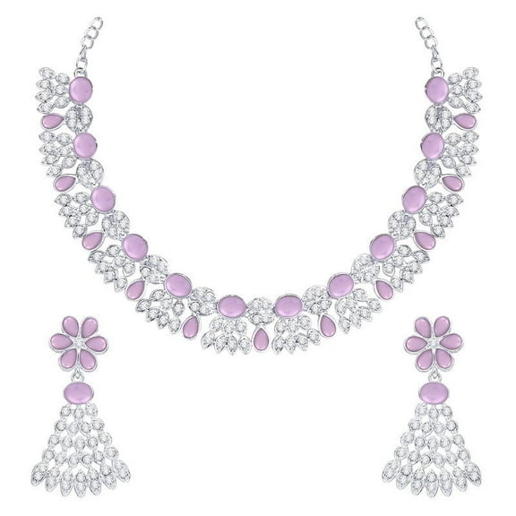 Parshwa Creations Exquisite Indian Bollywood Wedding Silver Plated Choker Necklace Set