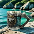 thumbnail image 4 of Viking Themed Tankard With Axe Handle And Norse Warrior Relief Stainless Steel Liner Resin Exterior Decorative Mug For Beverages, 4 of 5