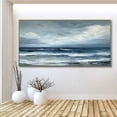 thumbnail image 5 of Large Blue Ocean Wave Oil Painting on Canvas Gray Sky Wall Art Original Abstract Seascape Painting Blue Grey Sea Living Room Wall Decor,Unstretched,Frameless,(91*182cm)36*72lnches, 5 of 5