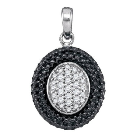 - Sterling Silver Womens Round Diamond Oval Black Rhodium Frame Cluster Pendant 1/5 Cttw