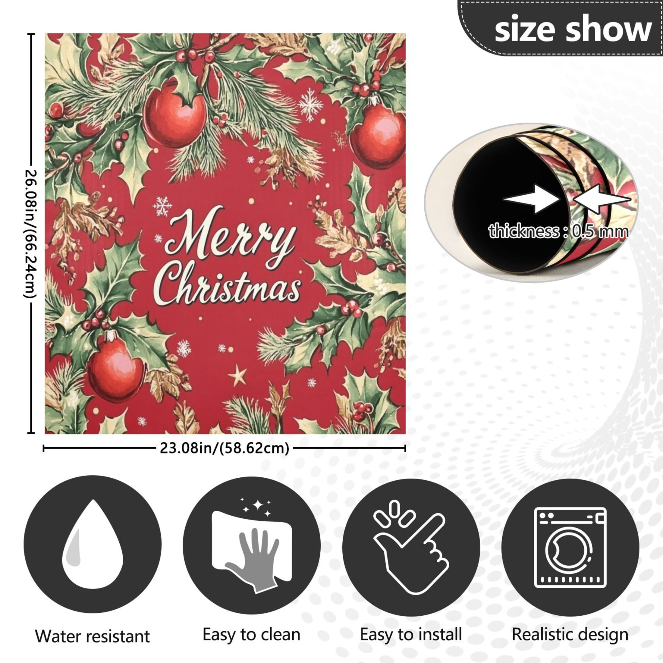 Dishwasher Magnetic Refrigerator Magnet Cover Sticker Home Decorative 23"x26" Christmas Leaves Merry Christmas