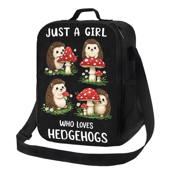 Cute Hedgehog Pattern Lunch Bag Insulated Thermal Box with Shoulder Strap & Handle for Work and Picnic