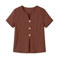 thumbnail image 5 of MaFYtyTPR Women Summer V-Neck Shirts Solid Color Cotton Linen Fashionable Button Loose Comfortable Tops A-Bronze XXL, 5 of 5