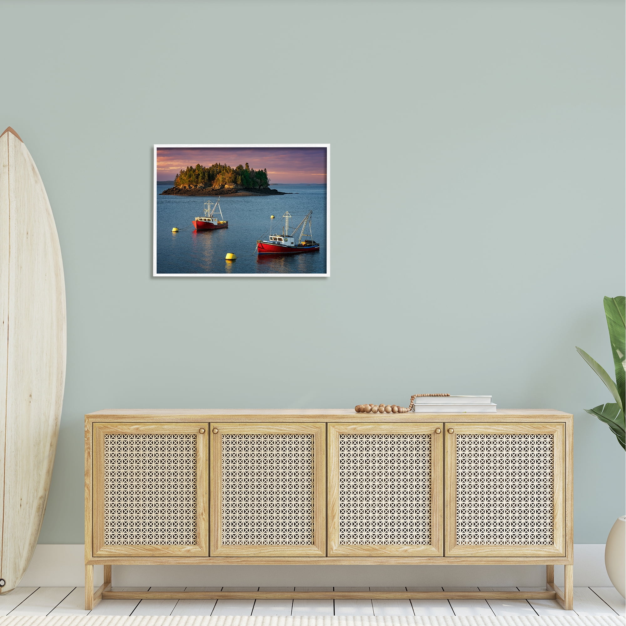 Stupell Boats Sailing Ocean Island Landscape Photography White Framed Art Print Wall Art