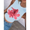 thumbnail image 4 of Women Y2K Floral Tank Top Slim Fit Sleeveless Flower Print Crop Top Crew Neck Going Out Vest Blue XL, 4 of 7