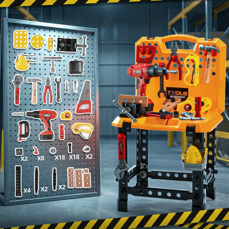 YCFUN, Kids Workbench Set, 82-Piece, Pretend Play Construction Toy