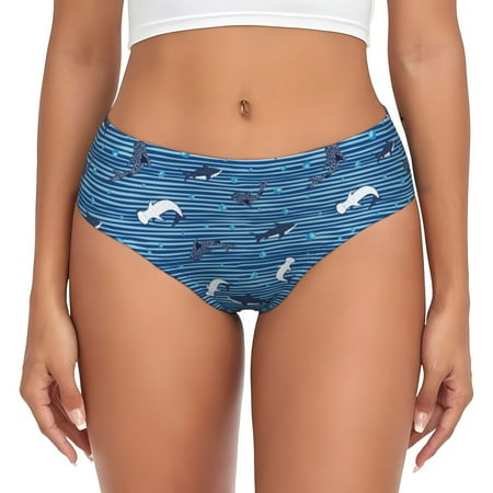 Womens Underwear - Sharks on White Blue Striped No Show Seamless Underwear for Women  Soft Sexy Stretch Women s Panties  Hipster Ladies Panties Bikini Underwear Briefs
