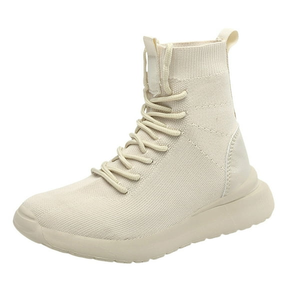 High Top Fashion Sneakers Ankle Boots for Women Casual Comfort Lace up Slip on Socks Walking Shoes