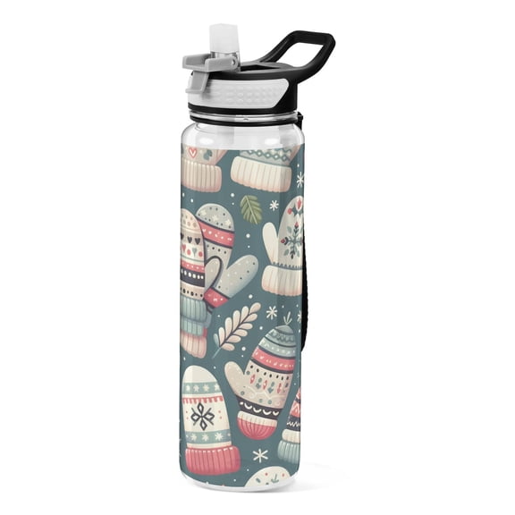 Gloves Leaves Sports Water Bottle Portable Travel Mug 32oz BPA Free Leak Proof Straw Transparent Tritan for Gym Yoga Cycling Camping