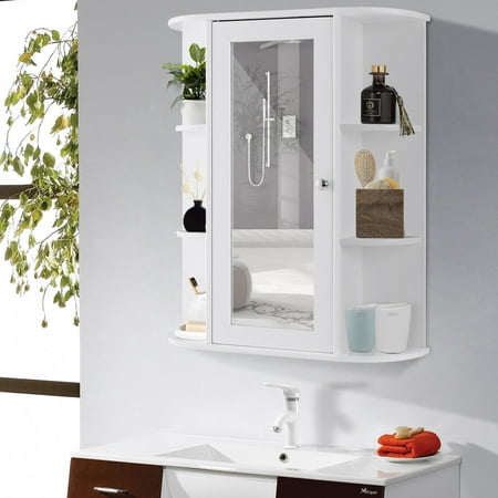 Gymax Bathroom Cabinet Single Door Shelves Wall Mount Cabinet