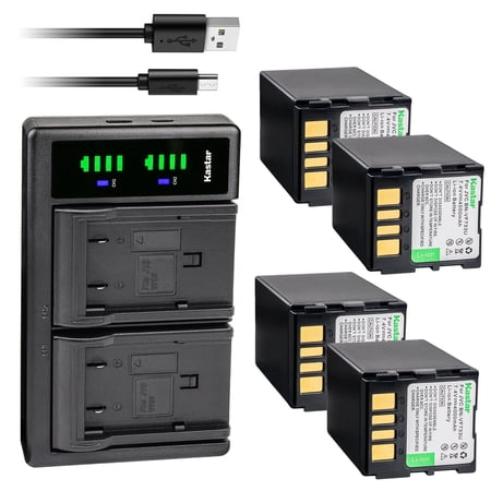 Kastar 4-Pack Battery + LTD2 Dual USB Charger Compatible with JVC GR-D345E GR-D345EG GR-D345US GR-D346 GR-D346EY GR-D346US GR-D347 GR-D347U GR-D347US GR-D350 GR-D350AA GR-D350AC Video Cameras
