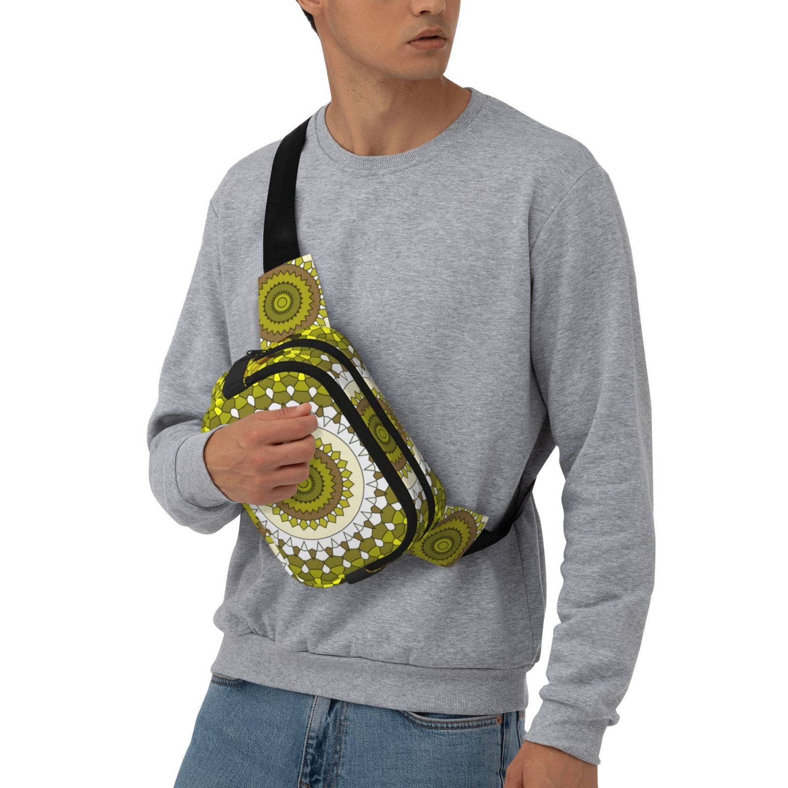 Picia Yellow Mandala Print Square Double-Layer Waist Bag Mini Adjustable Waist Belt Bag Exercise Running Travel Hiking
