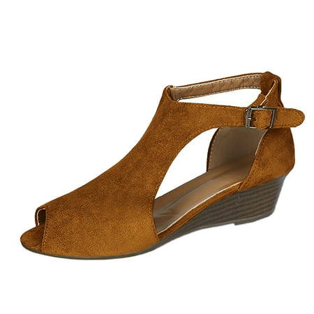 

KaLI_store Orthopedic Shoes for Women Womens Espadrilles Wedge Sandals Closed Toe Slingback Wedges Pumps Platform Heeled Sandal Brown