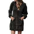thumbnail image 1 of Soldes de Liquidation d'Automne!Robe d'Été pour Femmes, Robe à Capuche Décontractée à Manches Longues avec Poche pour Femmes, Chandail à Capuchon, Robe Unie Noire G, 1 of 6