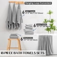 thumbnail image 5 of Kebury 18 Piece Family Bath Towels Set - 6 Bath Sheets, 6 Hand Towels & 6 Washcloths - Microfiber Shower Towels with Hanging Loop Absorbent Ultra Soft Towels for Bathroom Spa Gym- Light Grey, 5 of 8