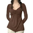 thumbnail image 1 of xiaxaixu Women Spring Autumn A-line Tops Solid Color Long Sleeve Ruffle Trim Casual T-shirt, 1 of 9