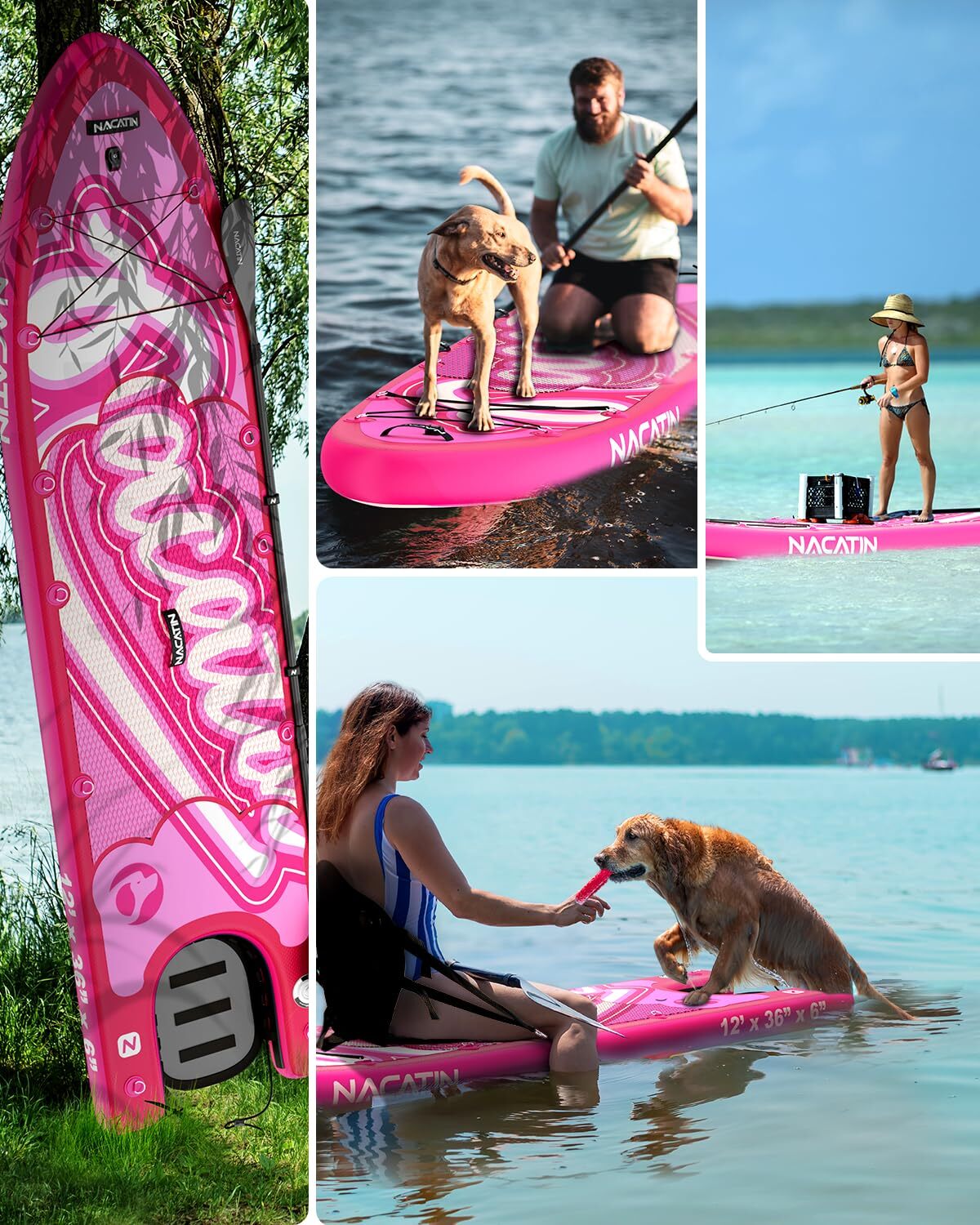 NACATIN Inflatable Dog Paddle Board 2-in-1 Dog SUP with Built-In Ramp & Kayak Seat