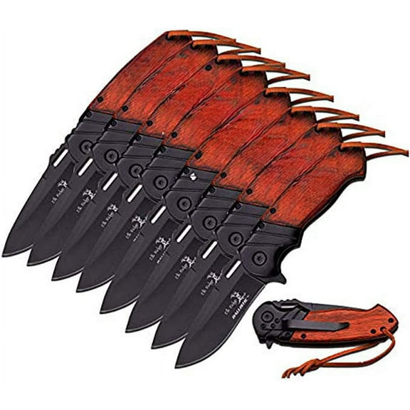 Pocket Folding Knife with Metal Blade Set of 8 - Groomsmen Wedding Party Monogrammed (A-003BW-8)