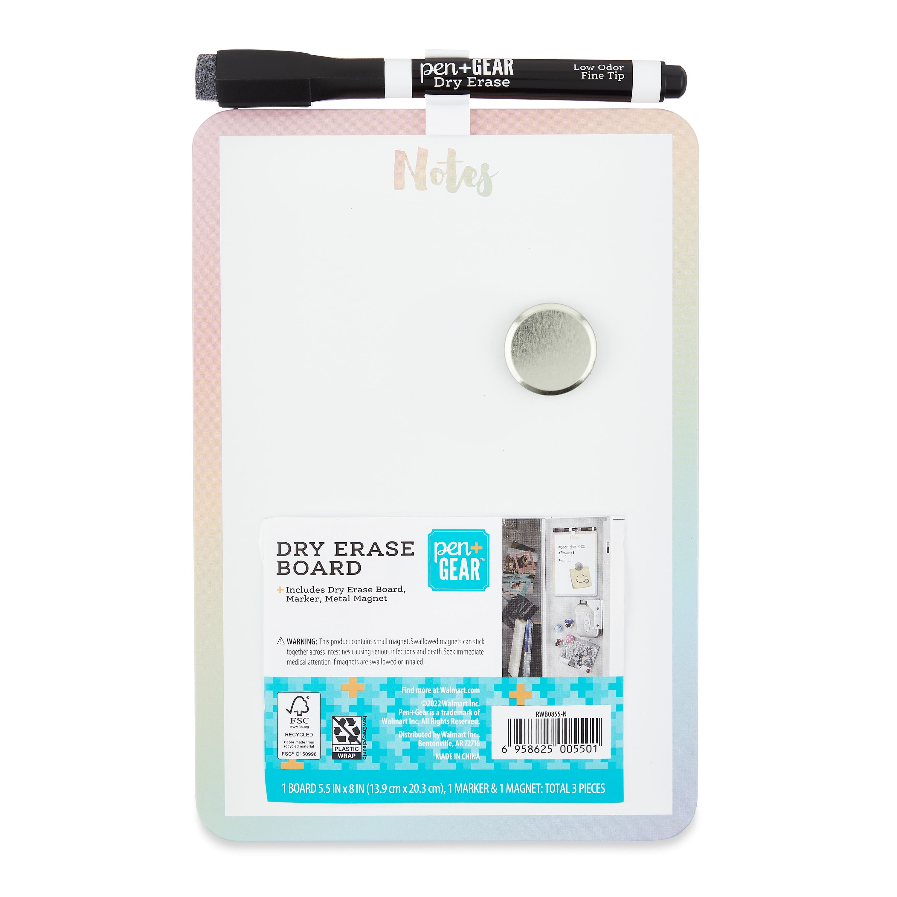 Pen+Gear Whiteboards Gradient/White Color, 5.5" x 8" Locker