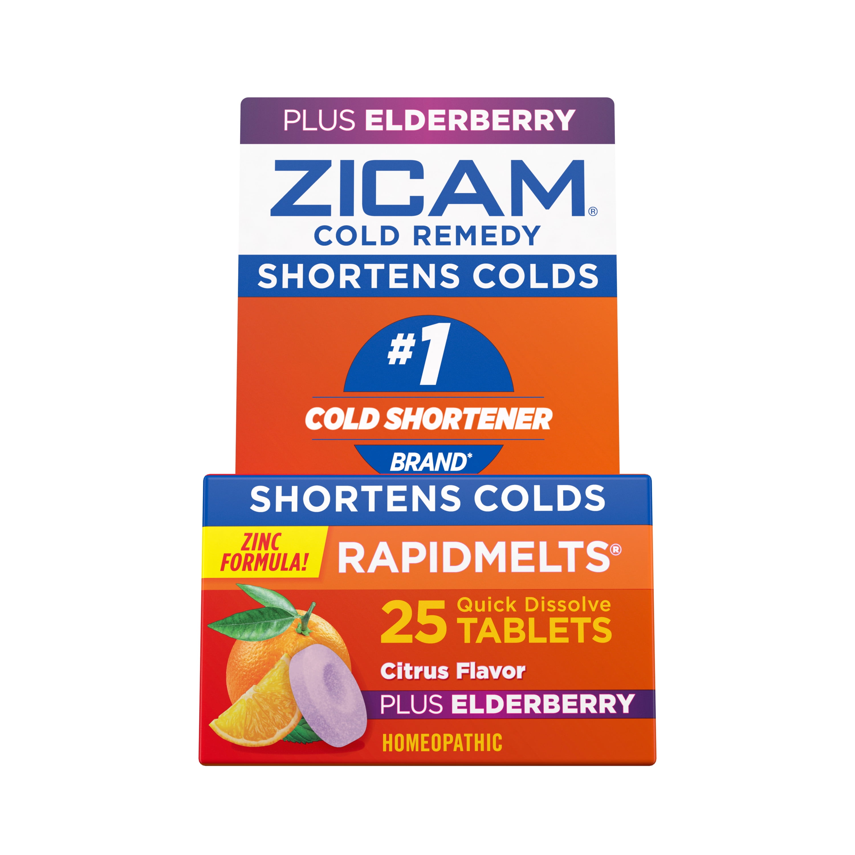 Zicam Zinc Cold Remedy RapidMelts Quick-Dissolve Tablets Citrus Plus Elderberry 25ct